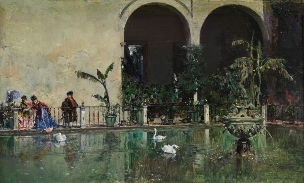 Three swans on a public fountain by Ricardo de Madrazo y Garreta